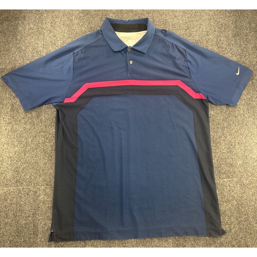 Nike Golf Tour Performance Dri-FIT Polo Mens XL Blue Black Red Colorblock